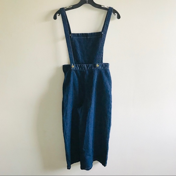 Dark Blue Wash Pocket Front Cropped Denim Jumpsuit - Picture 4 of 8
